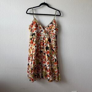 Orange and olive green floral dress